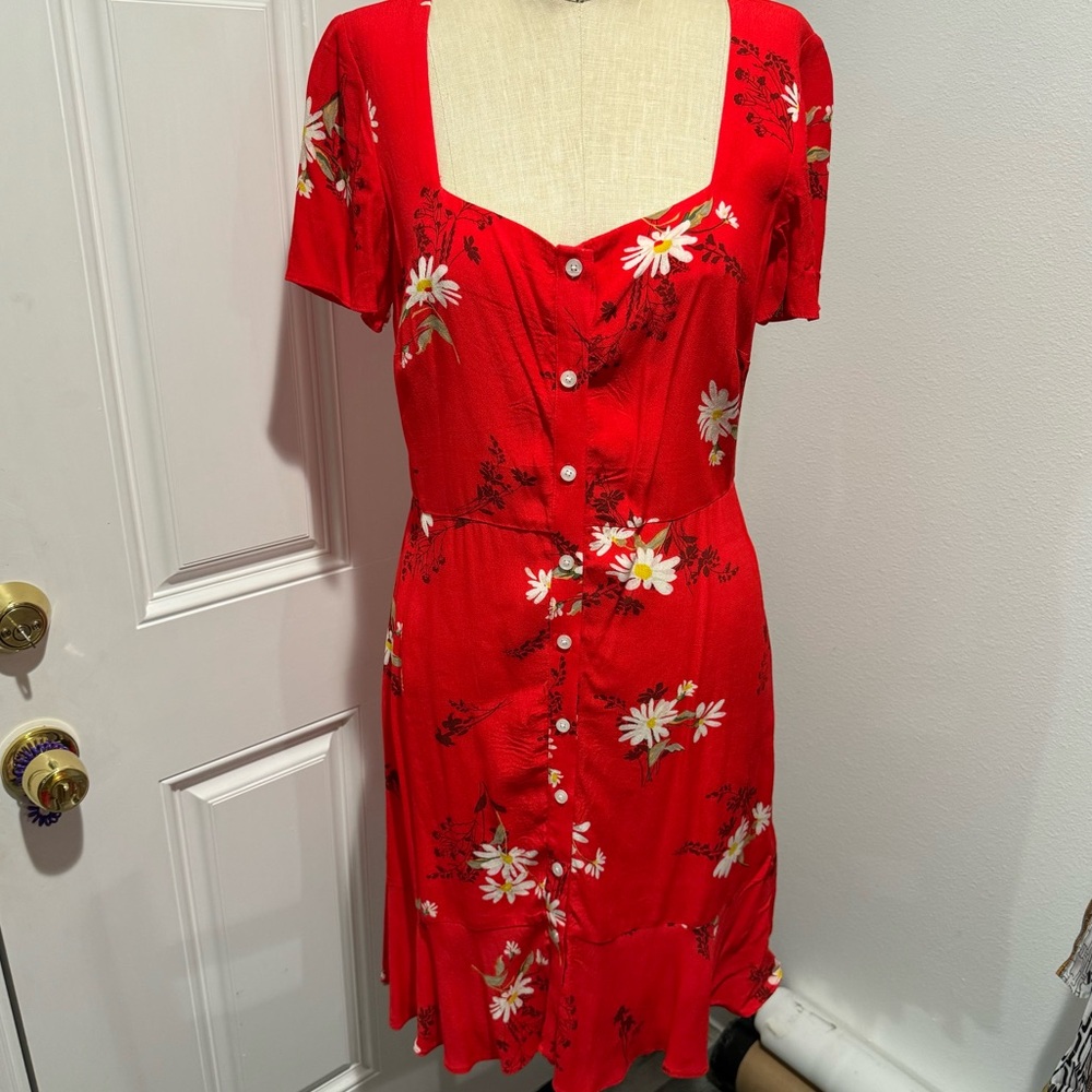 NWOT ASOS Warehouse Red Floral Button Down Midi Dress 6